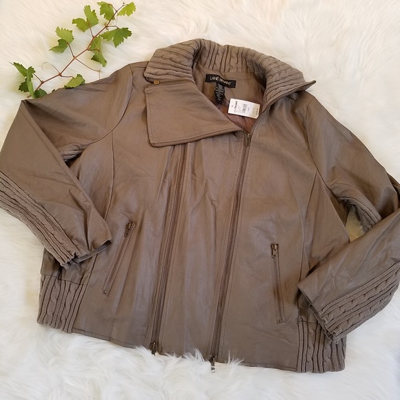 Lane Bryant Jackets & Blazers - NWT Lane Bryant Taupe Vegan Leather Moto Jacket